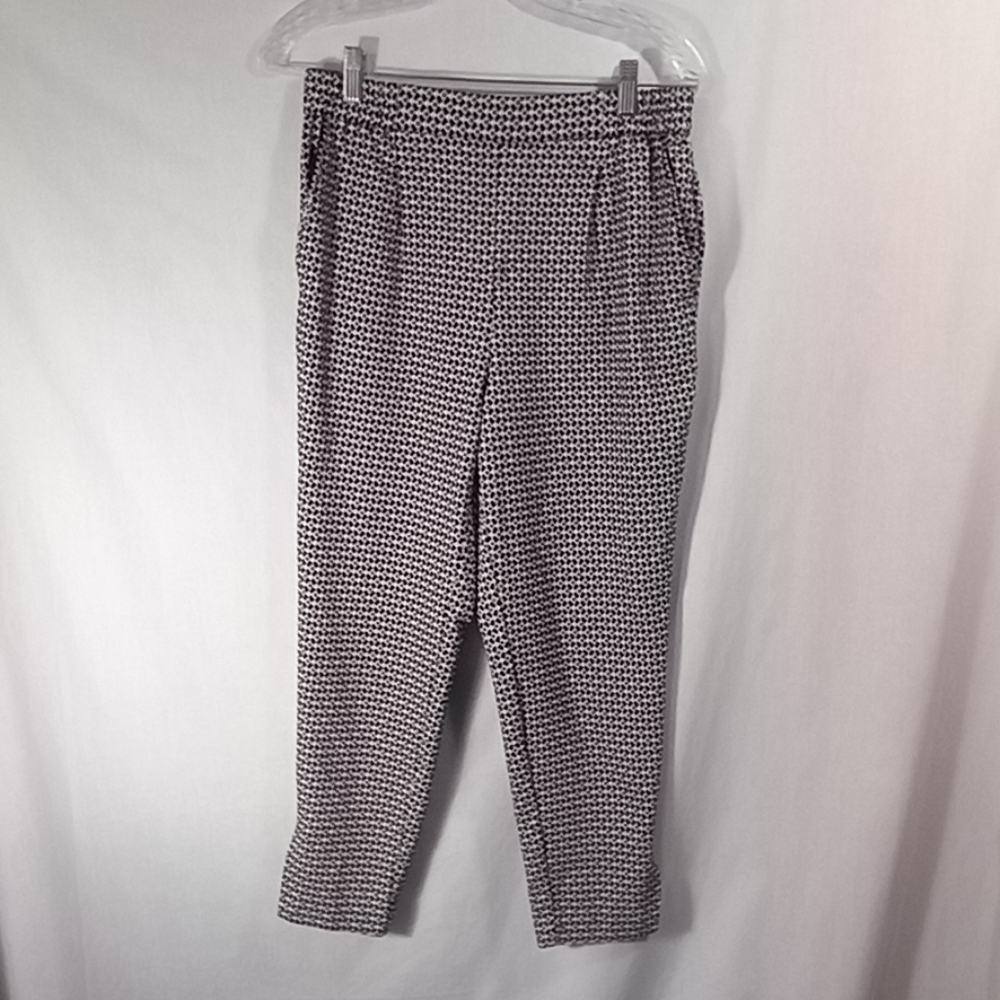 Anthropologie Black White Diamond Print Pull-on Ankle Pants Size S